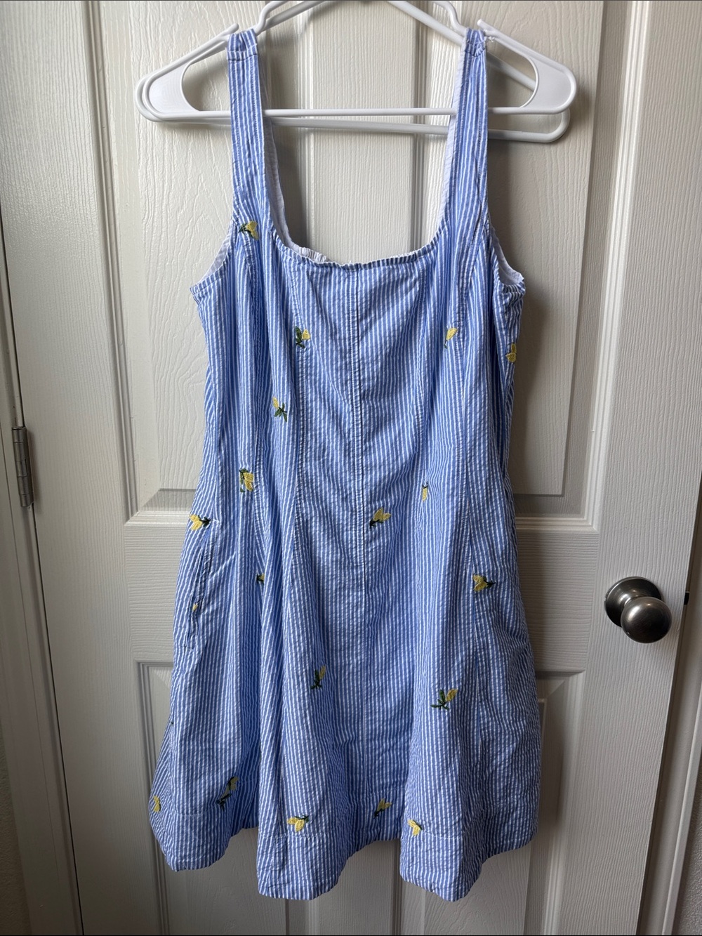 Free AssemblyBlue Striped Sundress with Yellow Lemon Embroidery